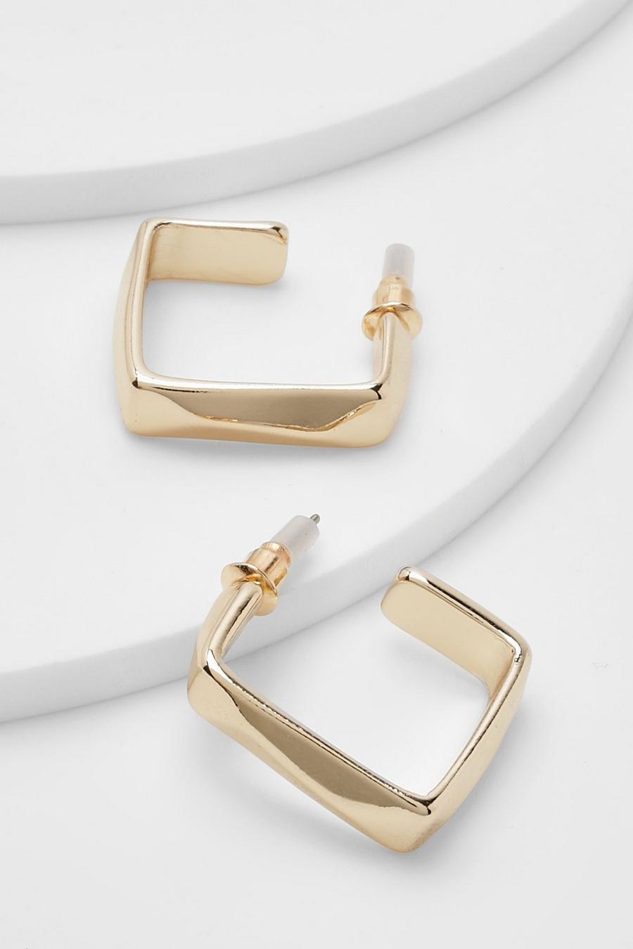 Gold Thick Square Hoops  image number 1