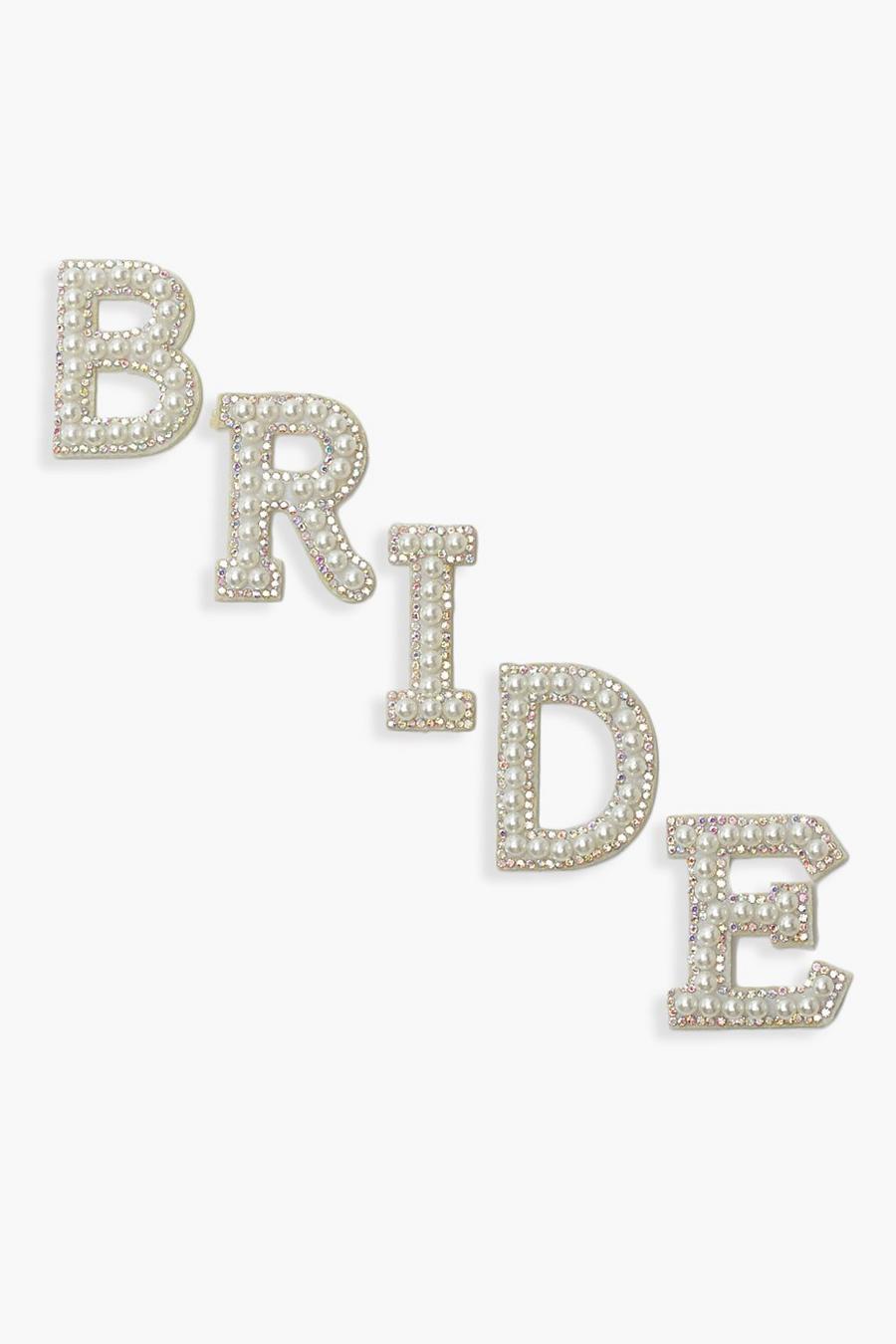 Scritta decorativa Bride con perle e strass, Cream image number 1