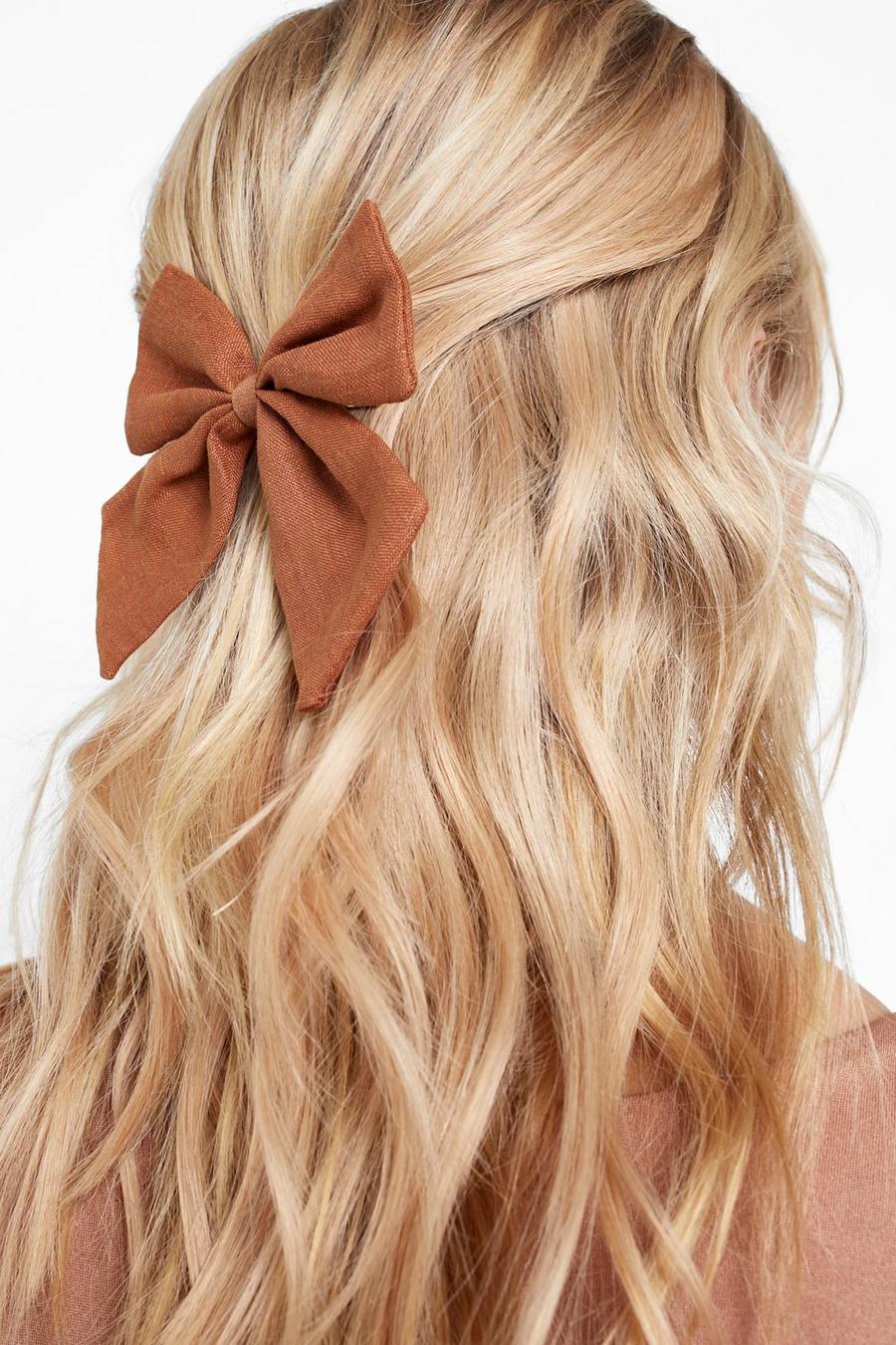 Chocolate Linen Bow Hair Clip  image number 1