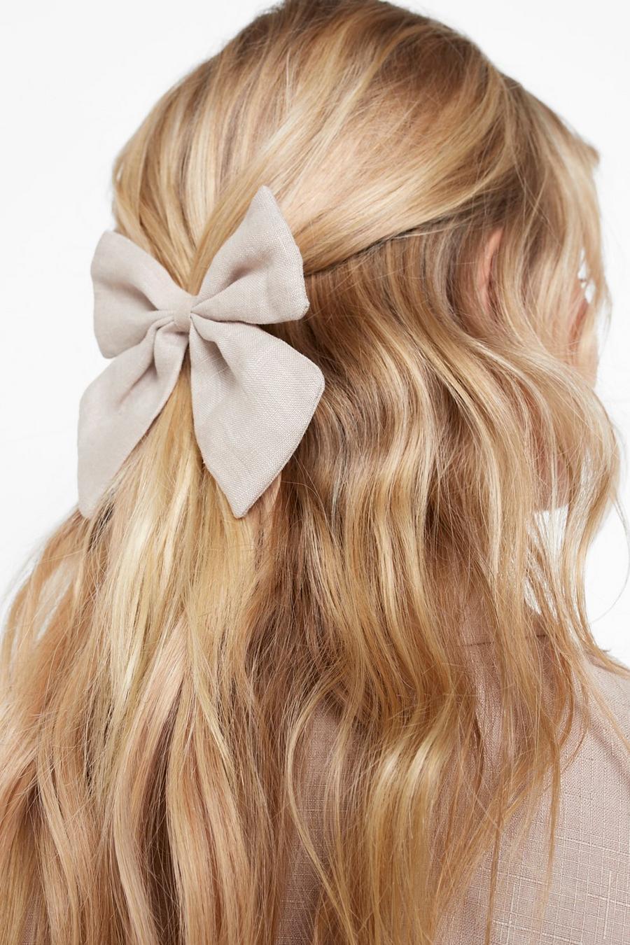 Beige Linen Bow Hair Clip