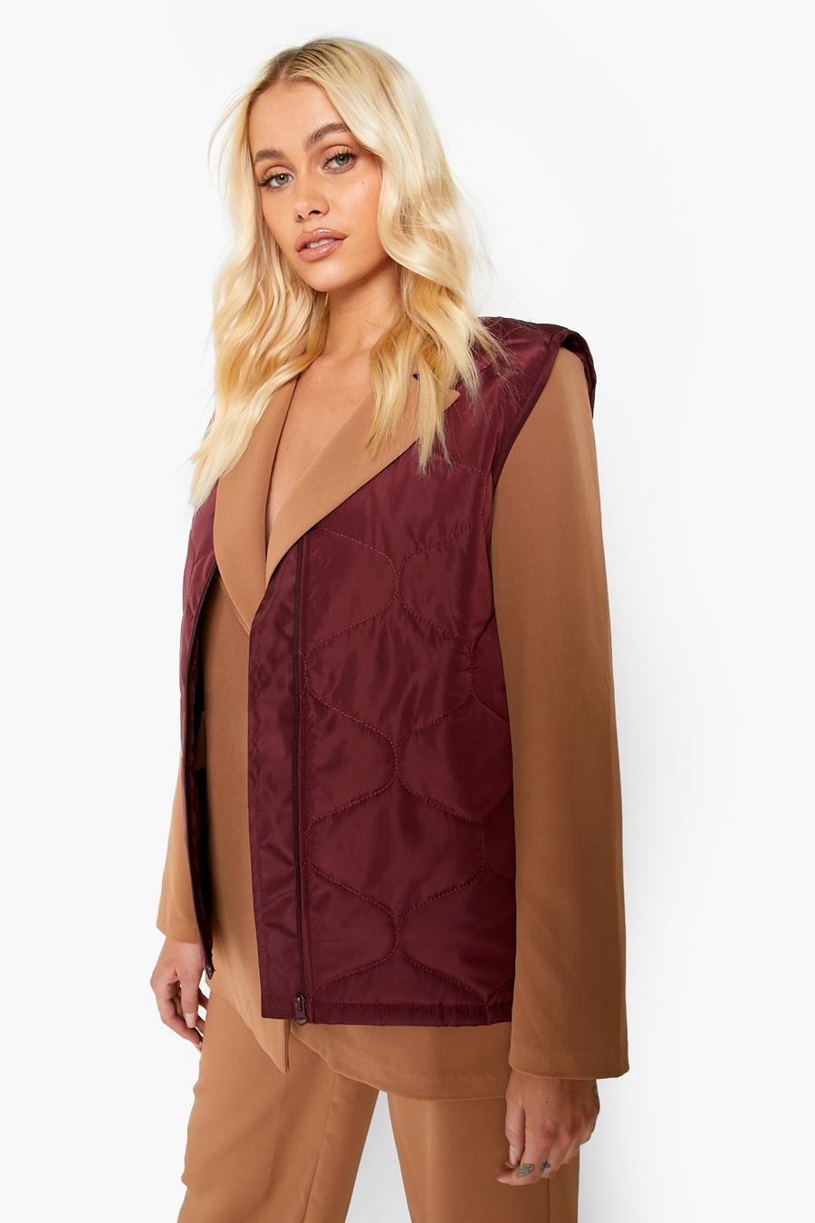 Burgundy Quilted Boxy Gilet image number 1