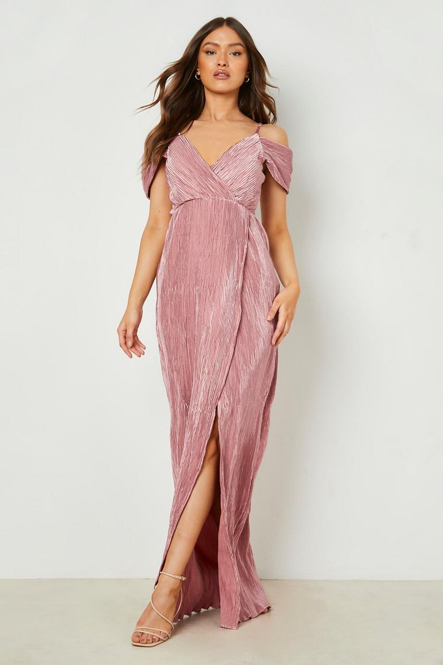 Blush pink Plus Satin Wrap Self Belted Midi Dress