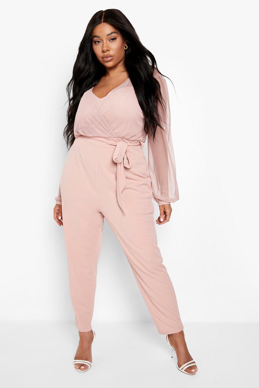 Plus Mesh 2 In 1 Belted Jumpsuit | boohoo