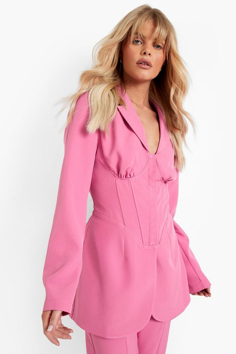 Pink Corset Detail Tailored Blazer image number 1