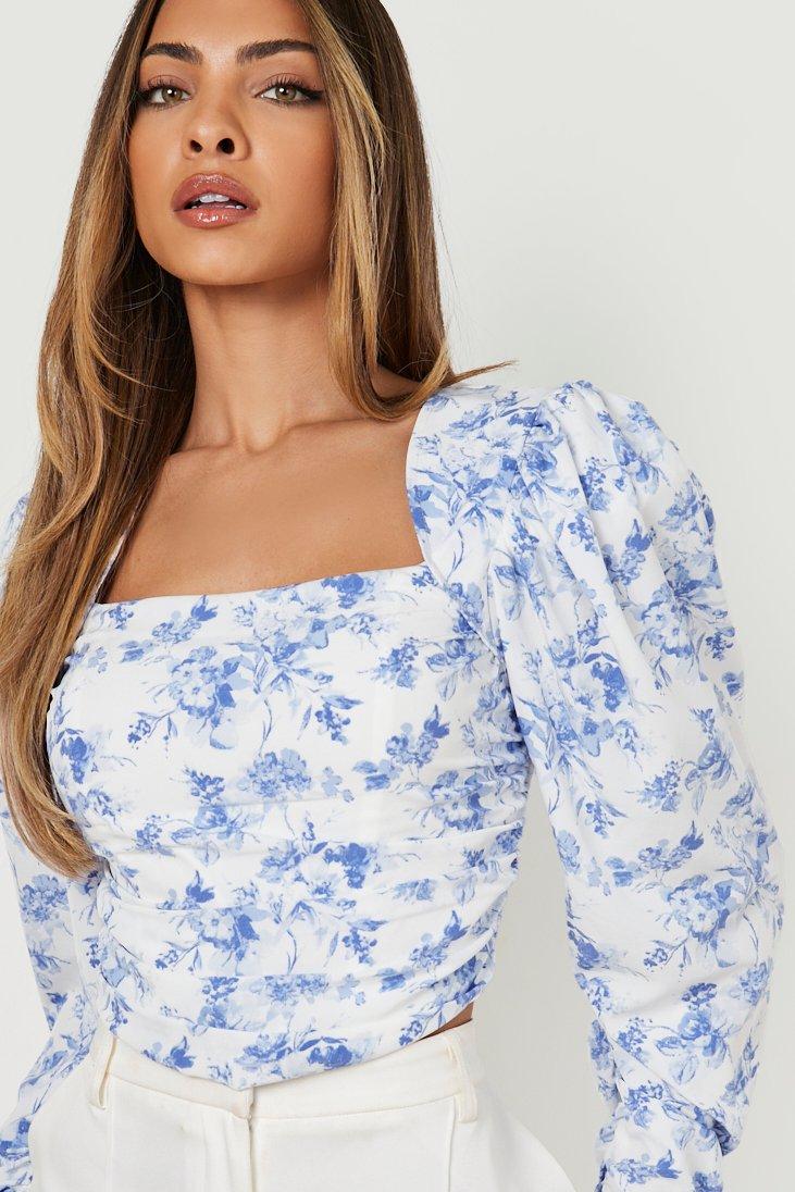 Abbey Blue Porcelain Print Flower Garden Corset Top – HOUSE OF MAGUIE