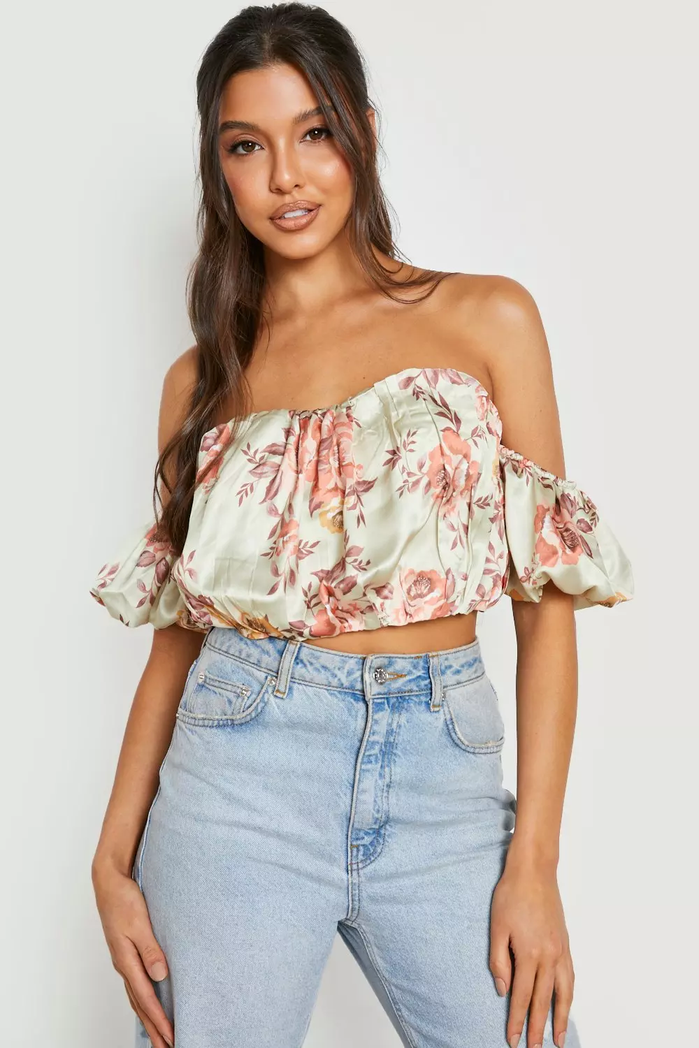 Satin floral cheap crop top