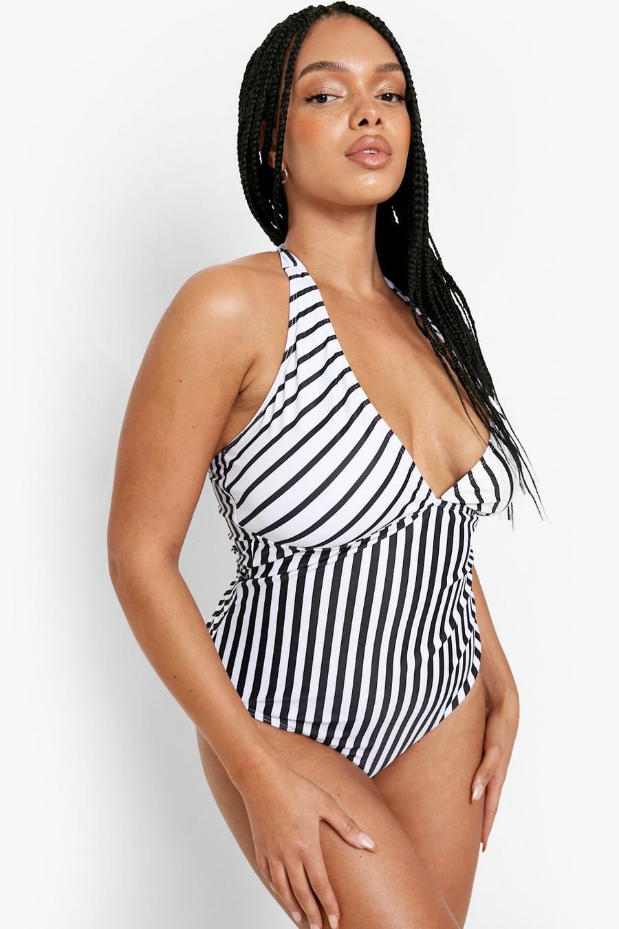Women's Plus Plunge Stripe Curve Enhancing Swimsuit