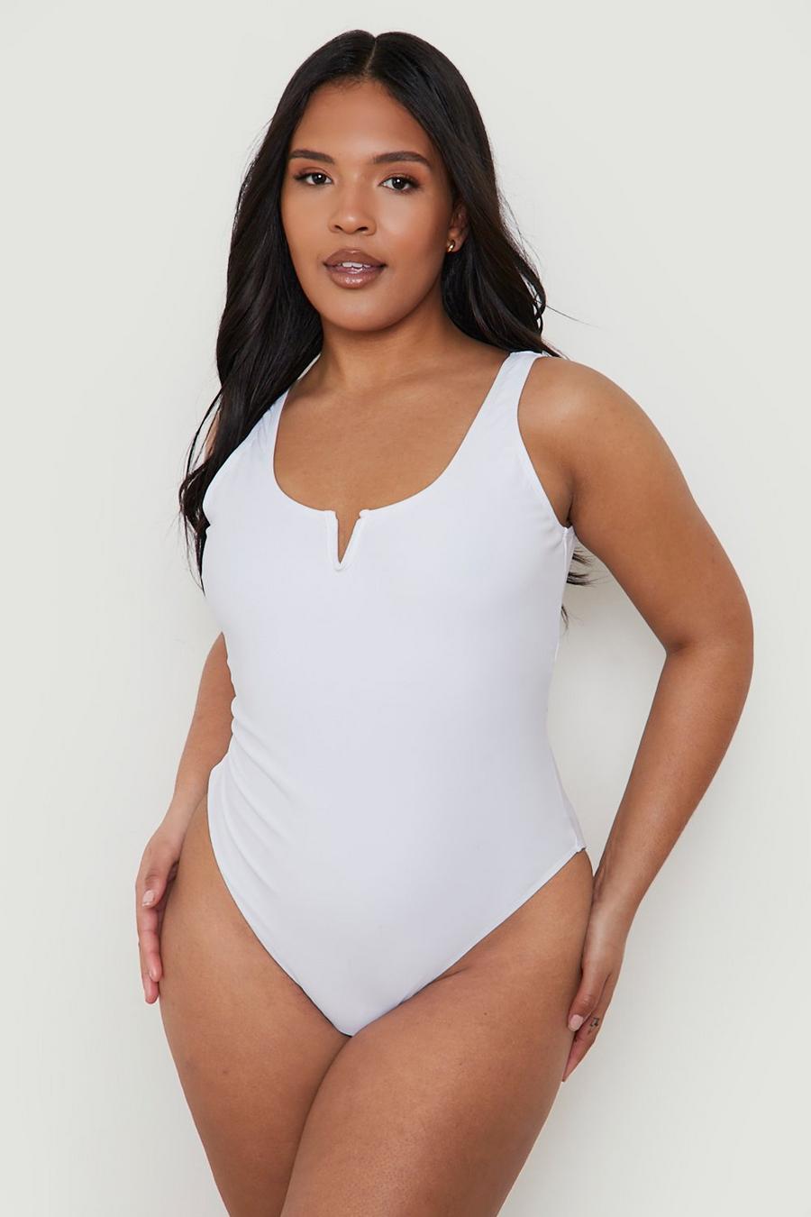 White Plus Notch Front Control Swimsuit
