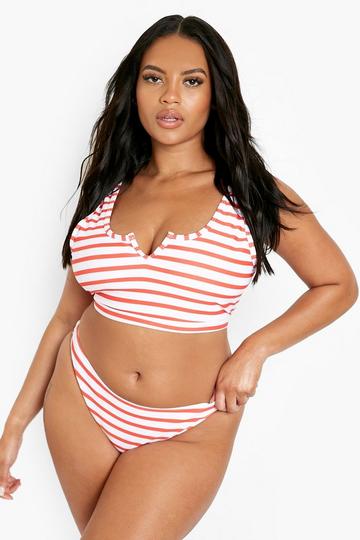 Red Plus Nautical Stripe Notch Bikini Top