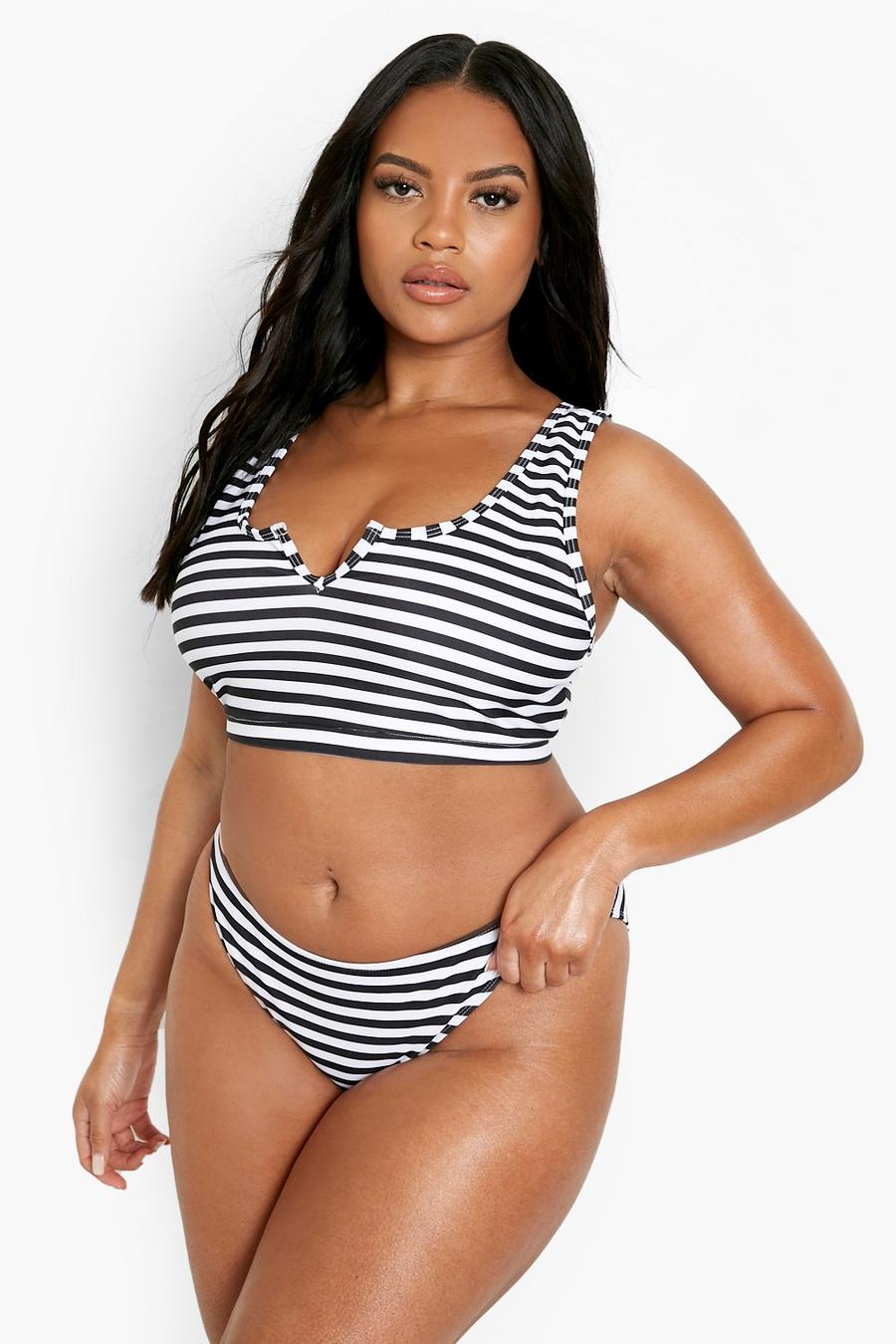 White Plus Nautical Stripe Notch Bikini Top image number 1