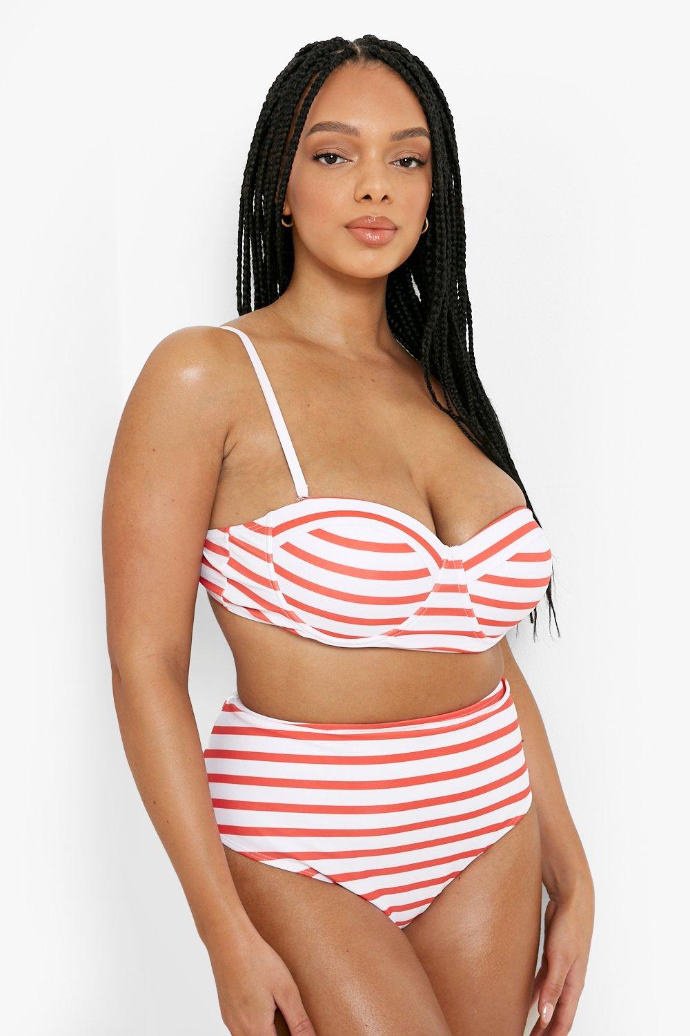 Red and white on sale striped high waisted bikini