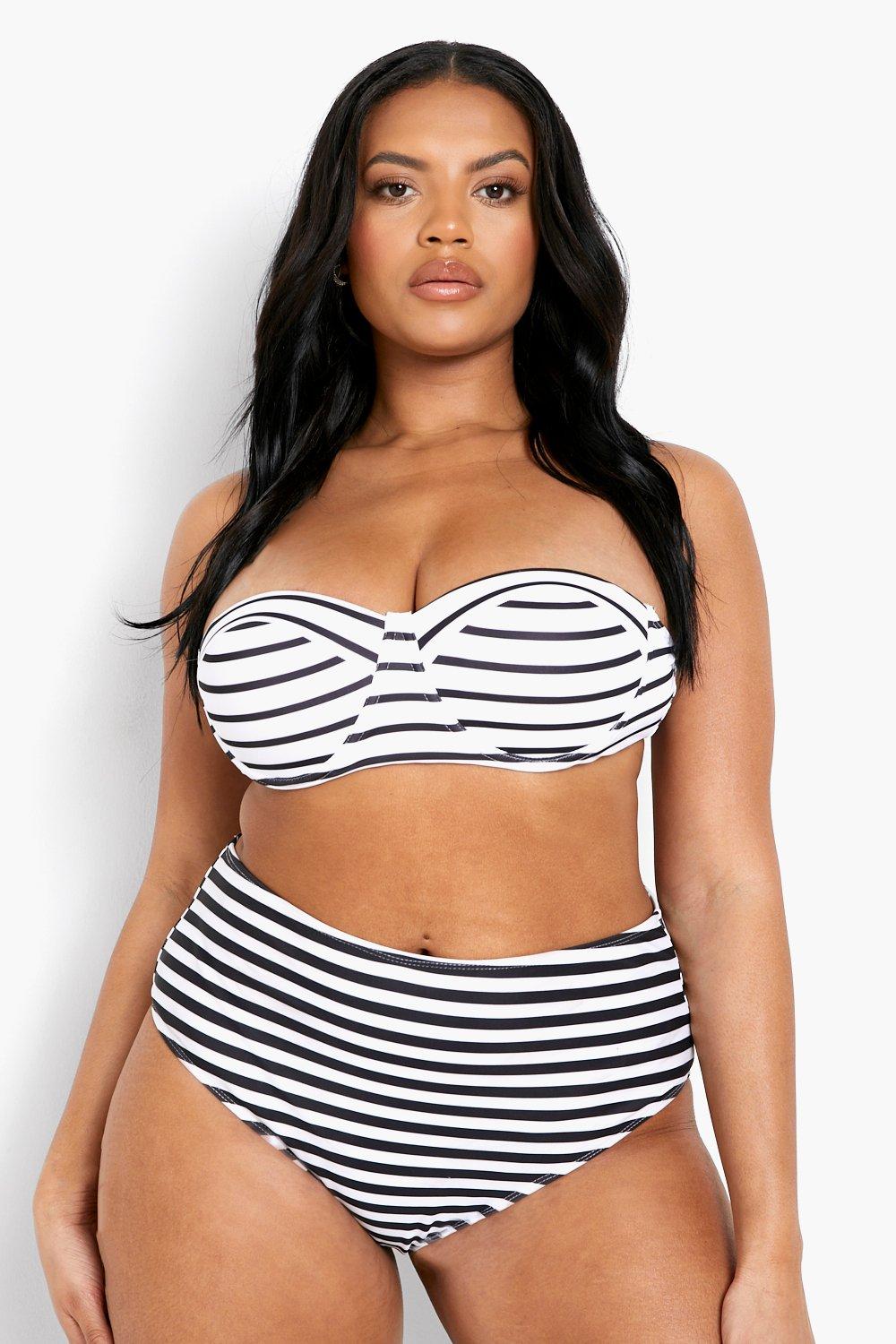 Plus Nautical Stripe High Waist Bikini Bottom