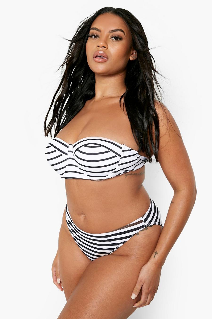 White Plus Nautical Stripe Bandeau Bikini Top