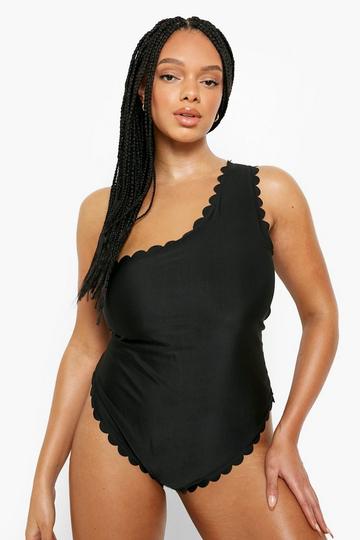 Plus Scallop One Shoulder Swimsuit black