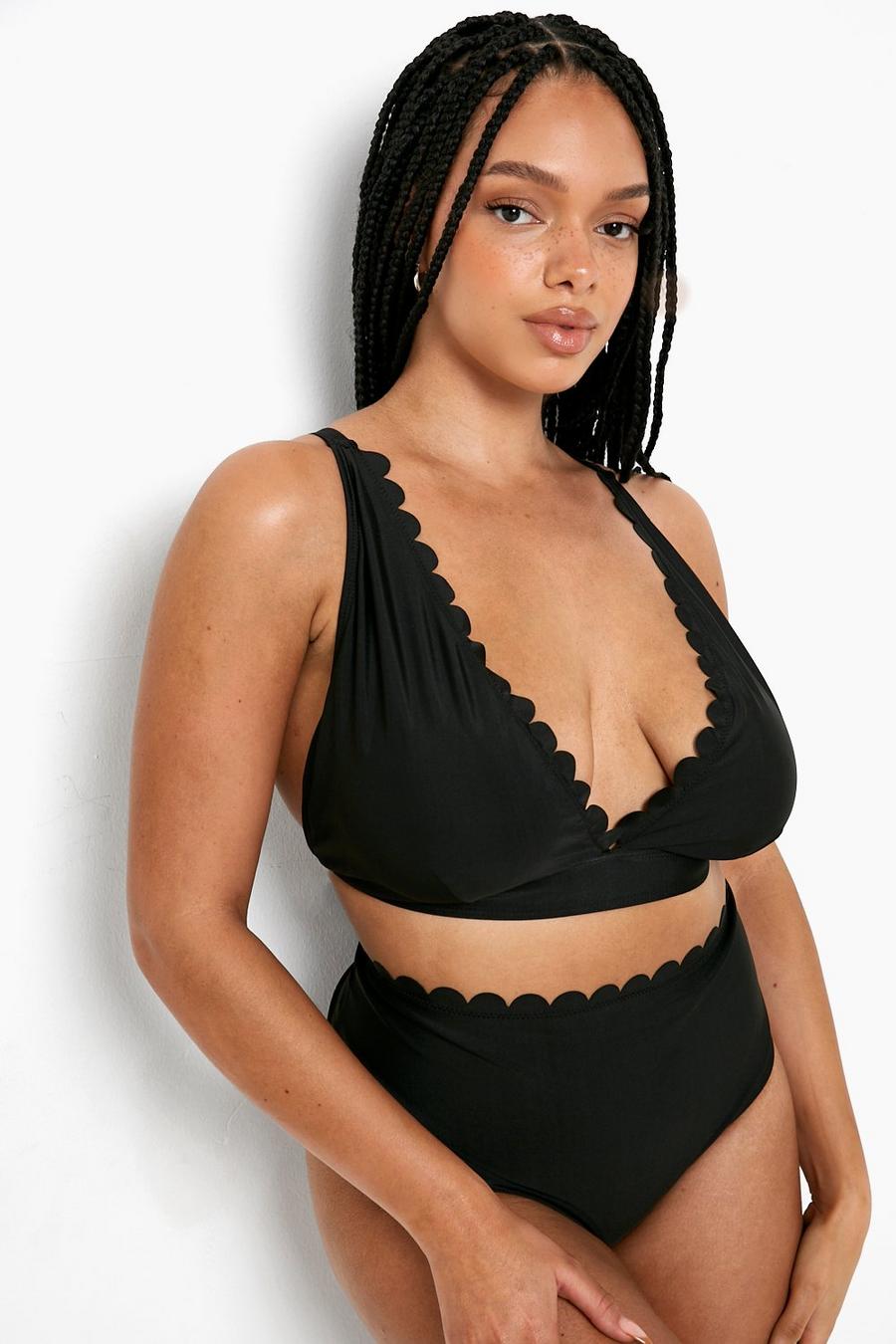 Black Plus Mixa & Matcha bikiniöverdel med låg urringning och vågig kant image number 1
