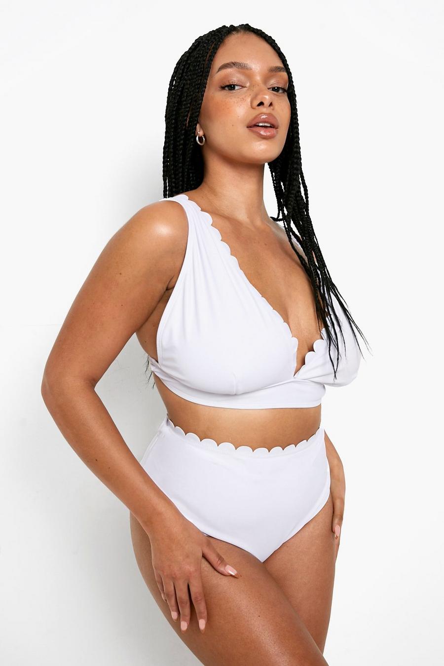 White Plus Scallop Mix & Match Plunge Bikini Top
