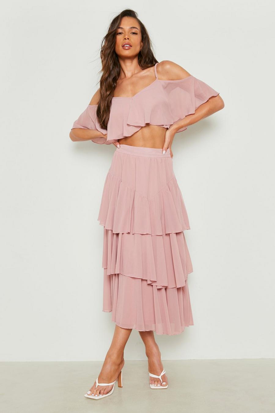 Dusty rose Chiffon Cami & Tiered Midi Skirt  image number 1