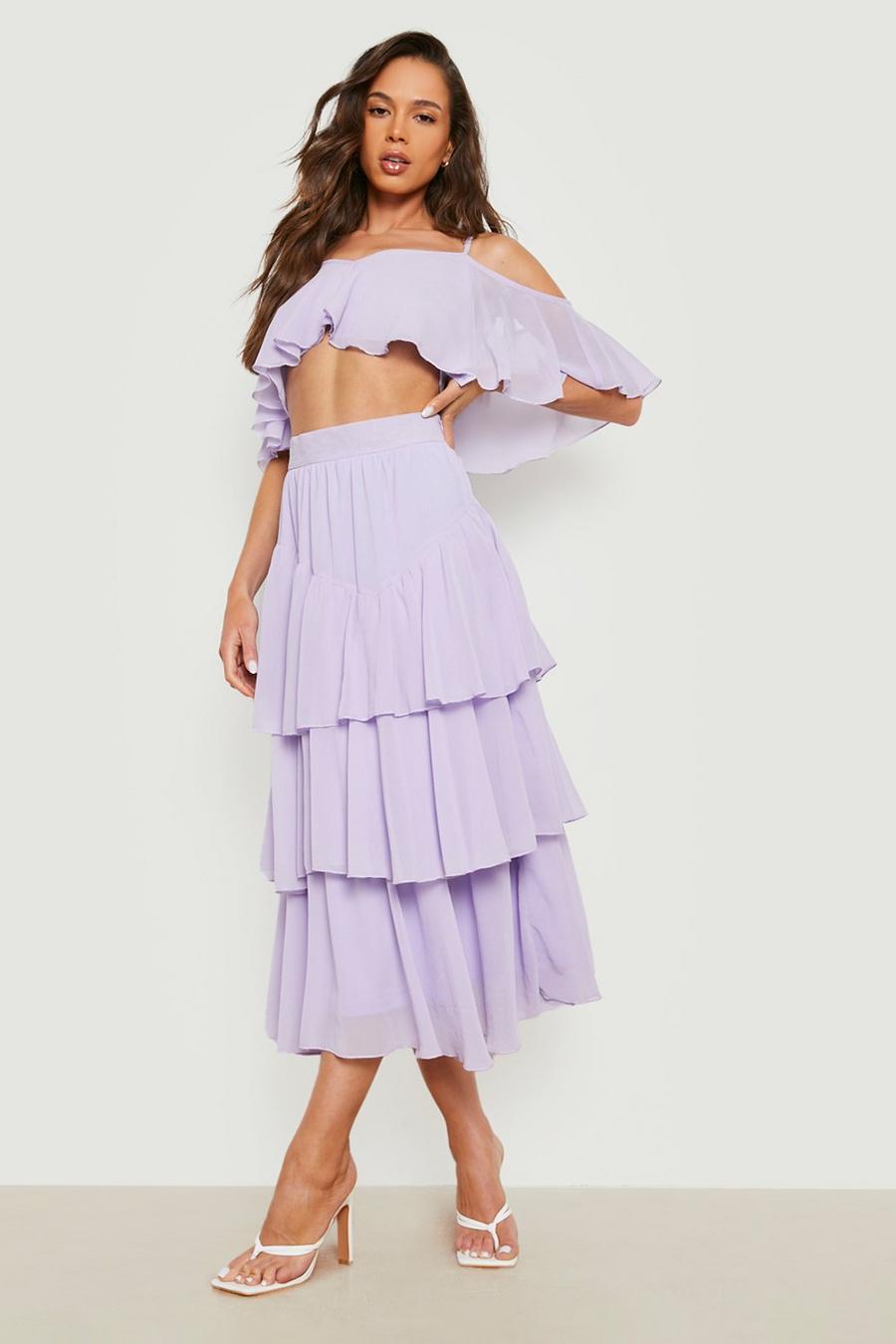 Lilac purple Chiffon Cami & Tiered Midi Skirt 