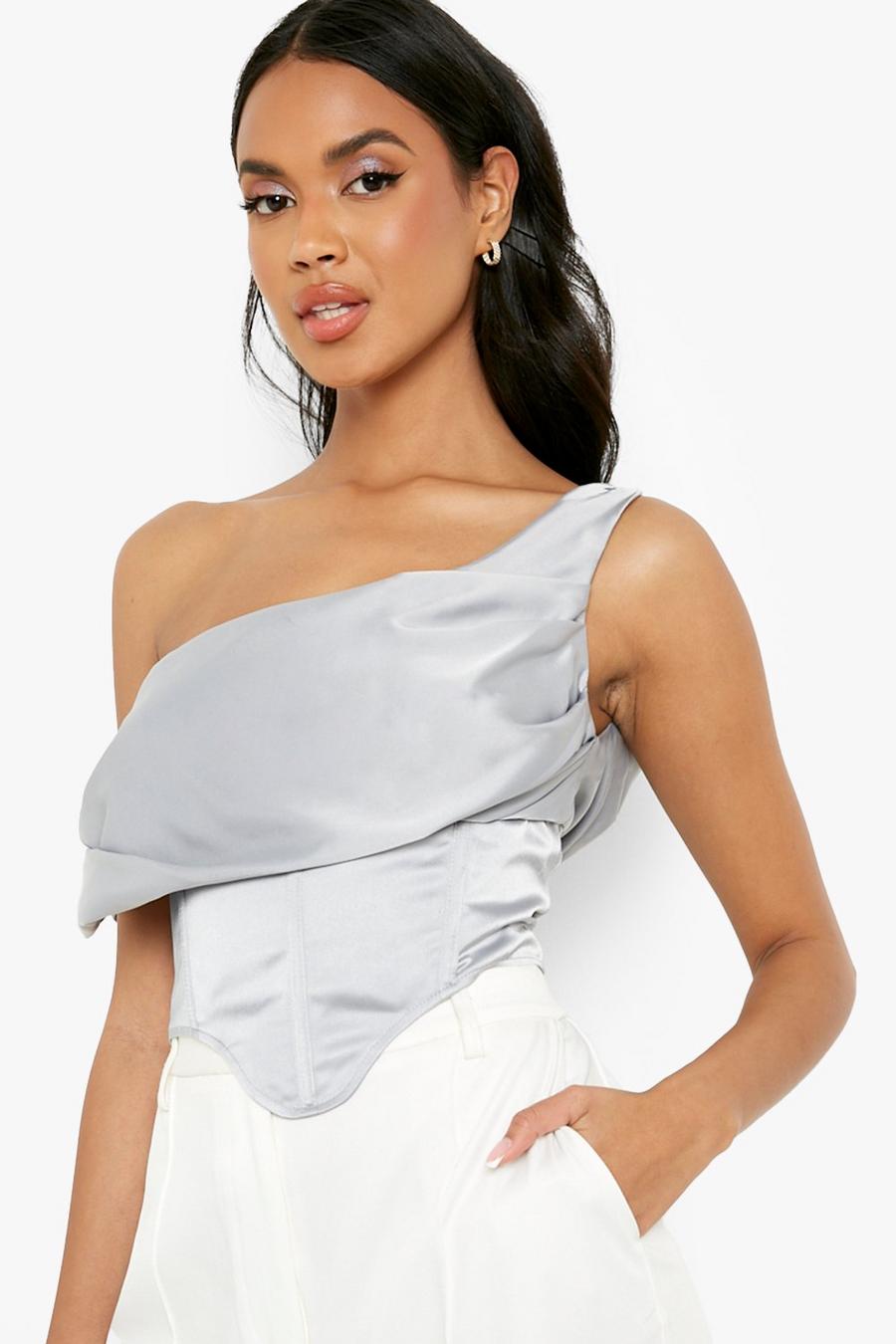 Blue One Shoulder Occassion Corset Top