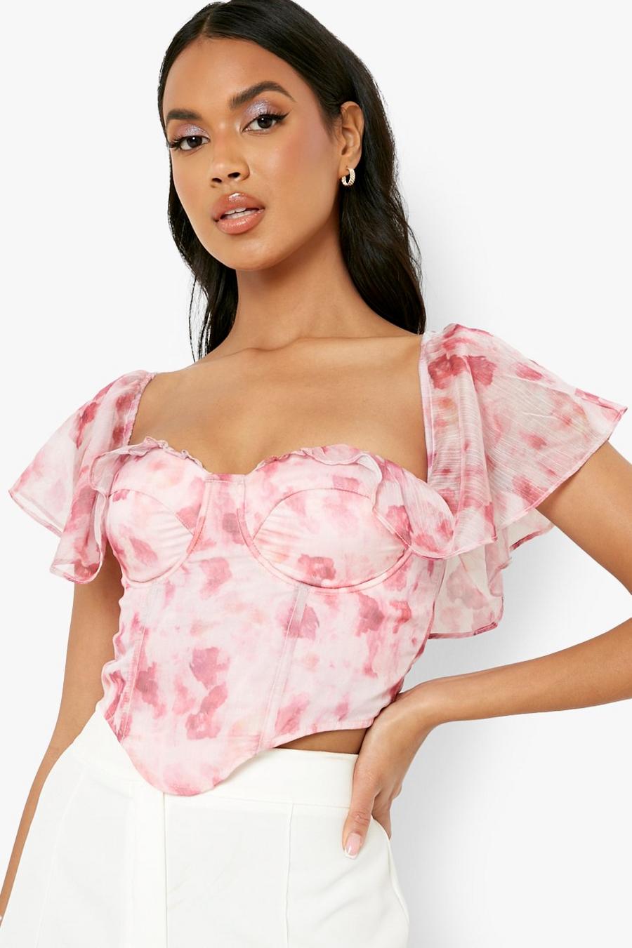 Pink Printed Bardot Occassion Corset Top image number 1