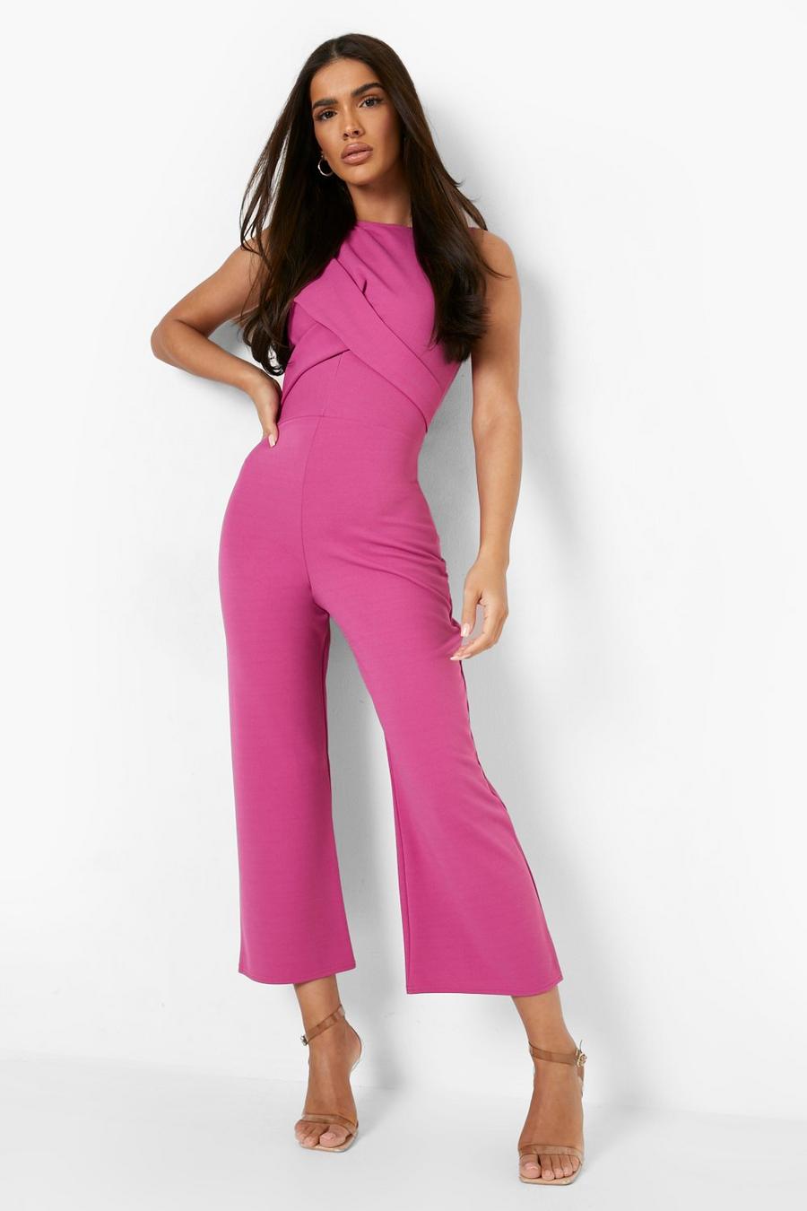 Combinaison jupe-culotte effet drapé à franges, Magenta pink