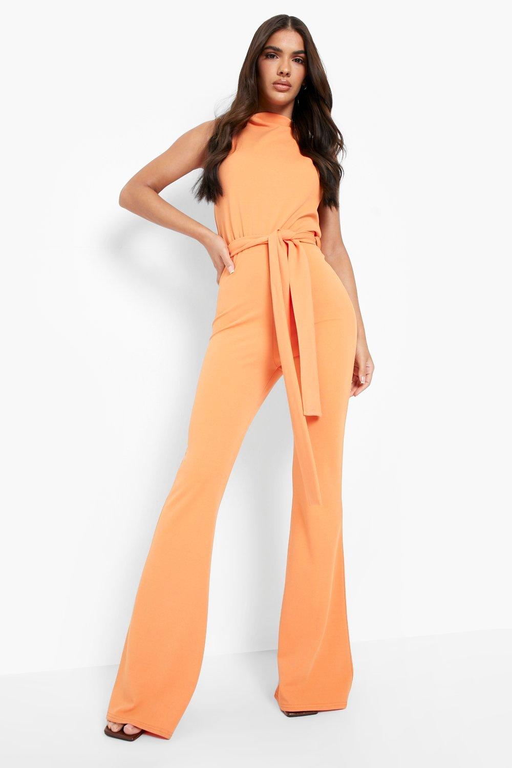 Sleeveless Tie Waist Flared Jumpsuit