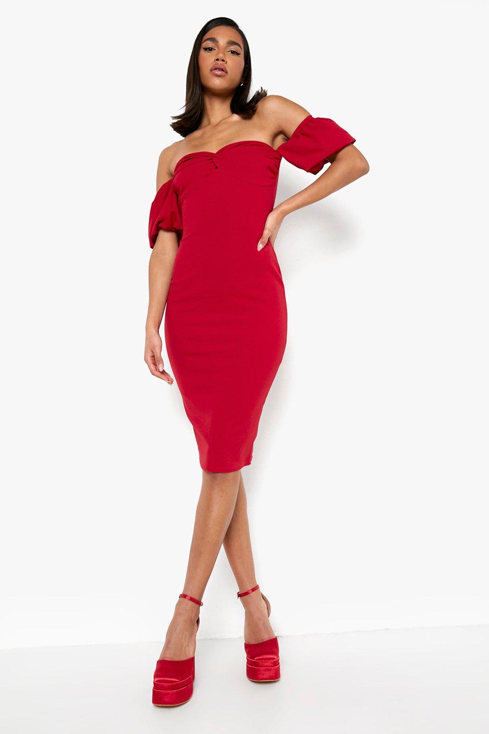 Missguided red 2025 bardot dress