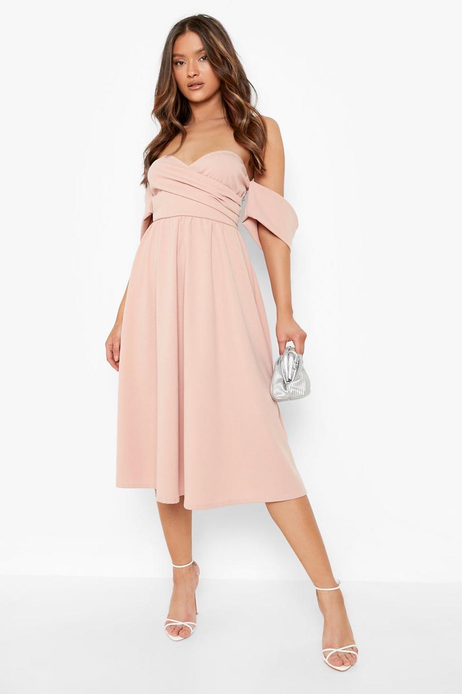 ASOS DESIGN bare shoulder prom midi dress in rose