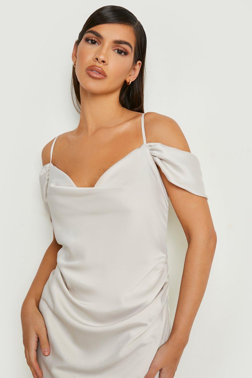 Silk cold shop shoulder dress