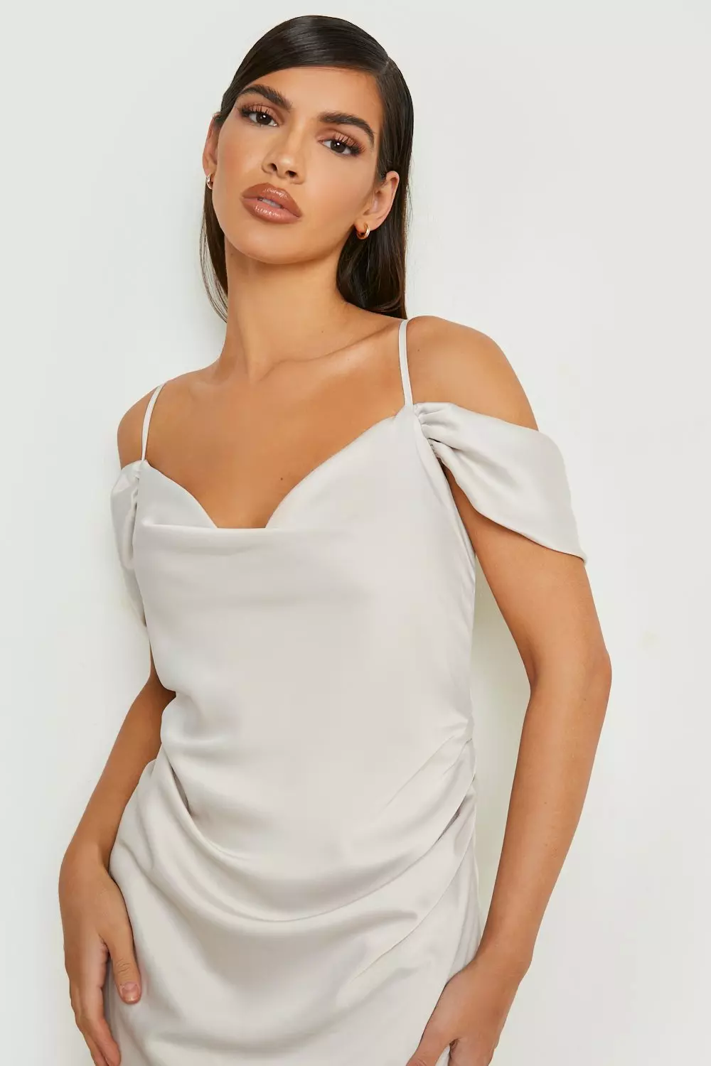 Cold shoulder satin dress hotsell