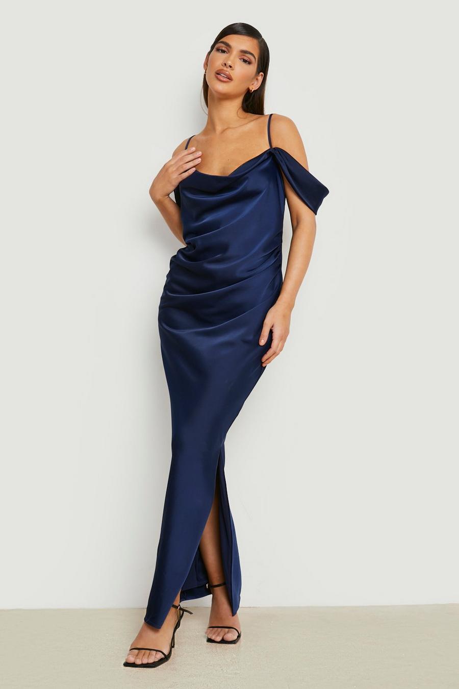 Navy blu oltremare Mix And Match Satin Cold Shoulder Maxi Dress