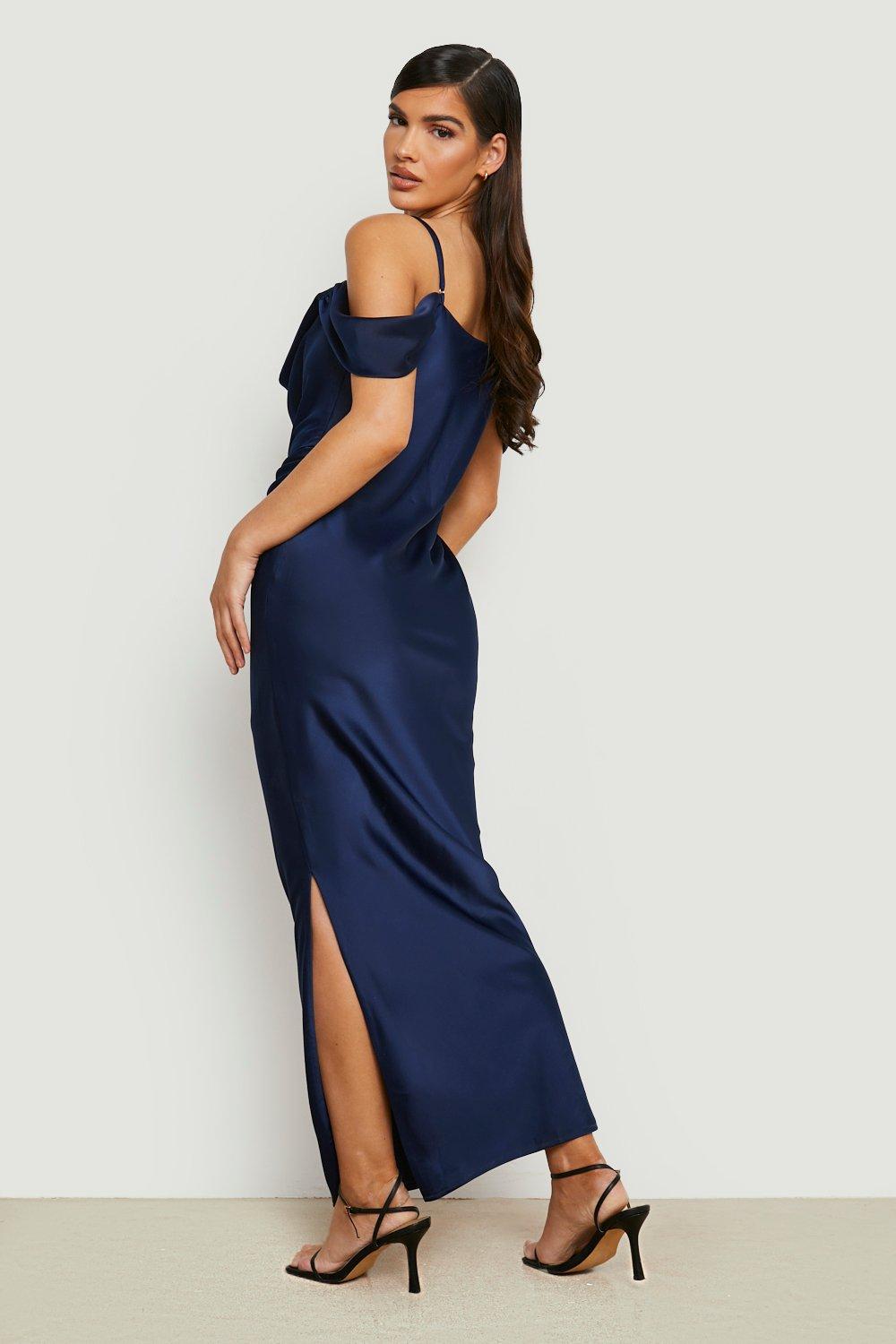 Mix And Match Satin Cold Shoulder Maxi Dress