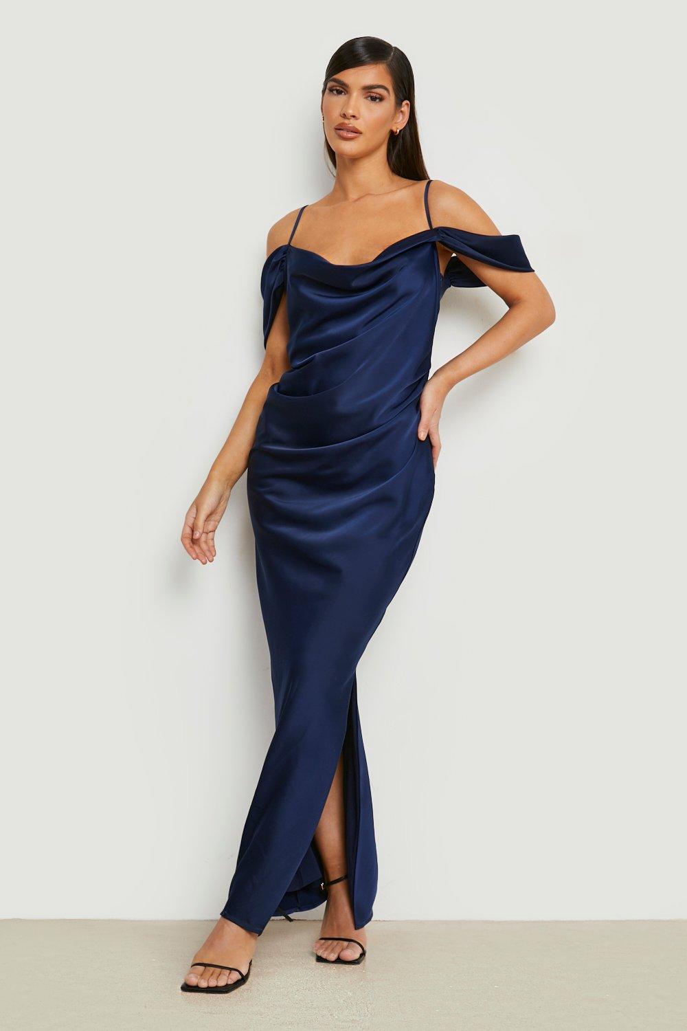 Navy satin best sale dress midi