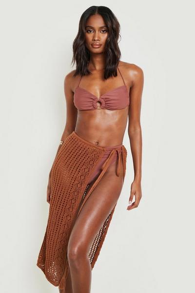 boohoo mocha Recycled Crochet Tassel Tie Beach Maxi Skirt