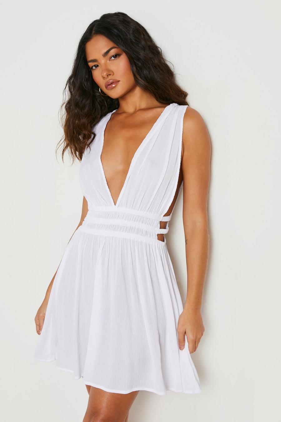 White Crinkle Beach Mini Dress image number 1