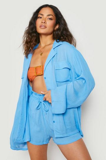 Crinkle Shirt & Short Beach Set blue