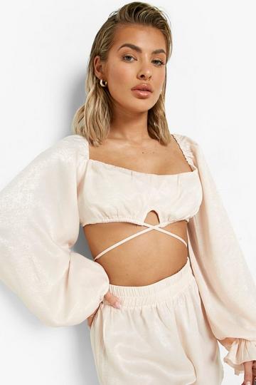 Tie Detail Ruched Beach Crop cream