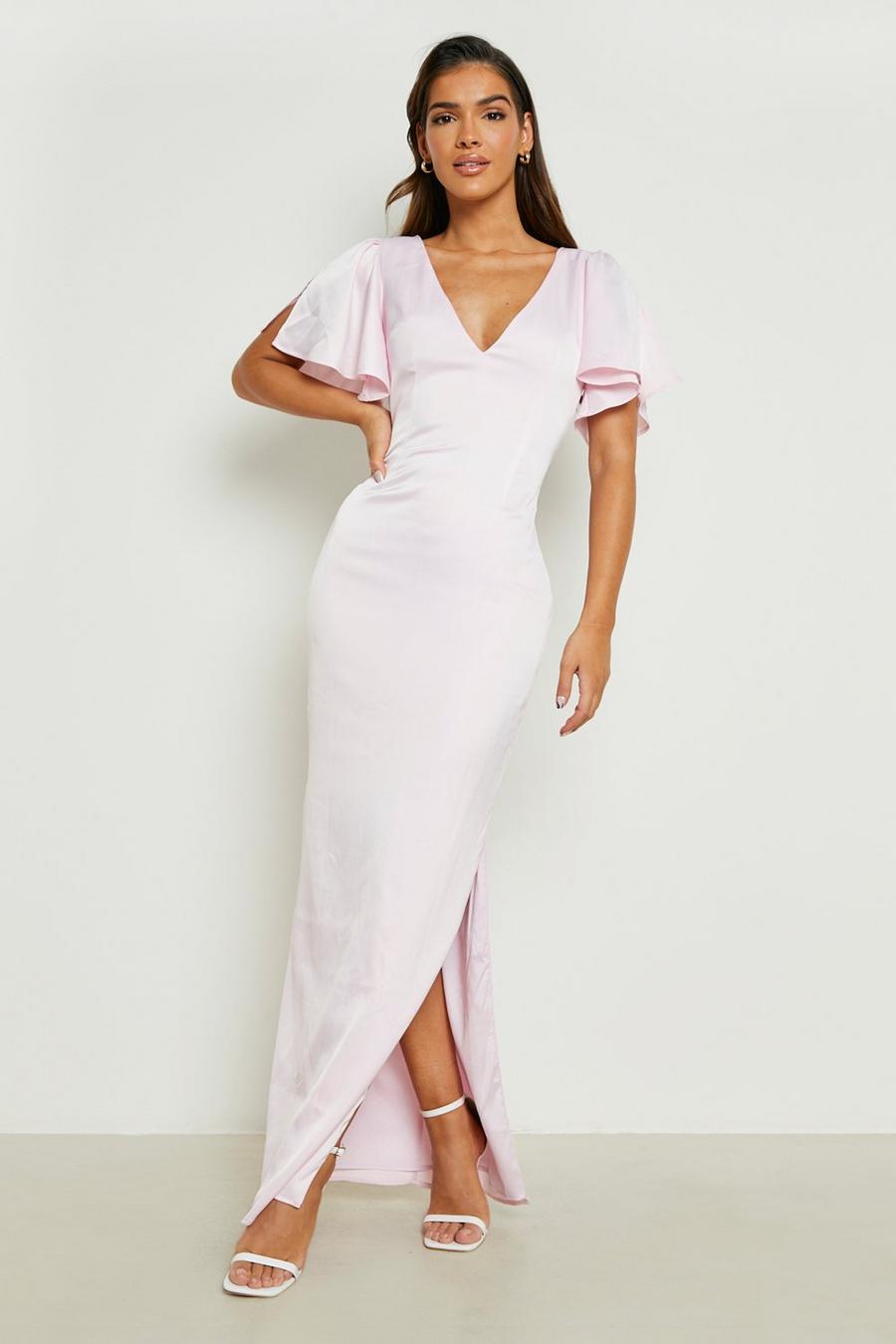 Dusty pink Mix And Match Satin Flute Sleeve Maxi Dress 