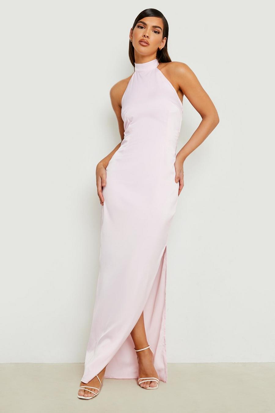 Dusty pink Mix And Match Satin High Neck Maxi Dress image number 1