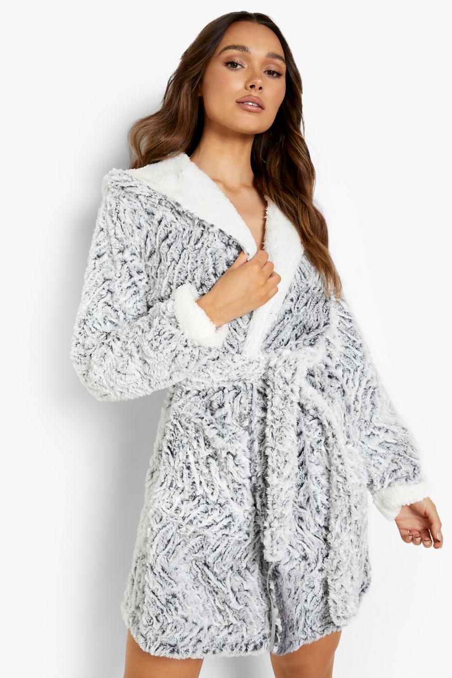 Grey Textured Faux Fur Robe image number 1