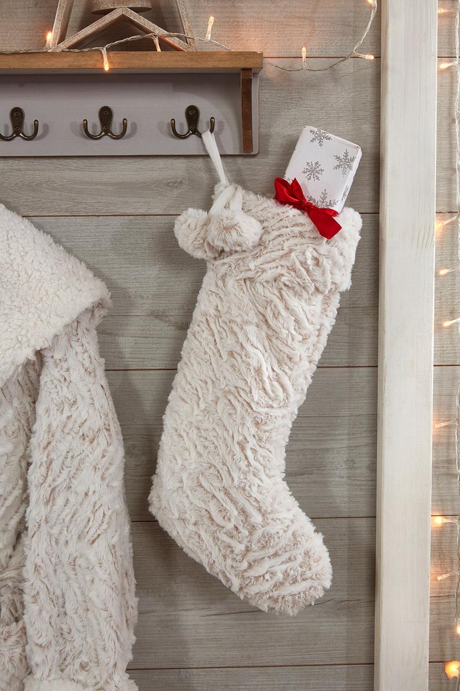 Natural beige Textured Fauxfur Christmas Stocking