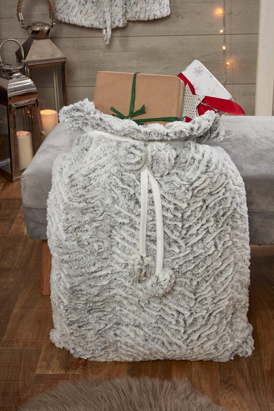 Grey Textured Faux Fur Christmas Sack image number 1