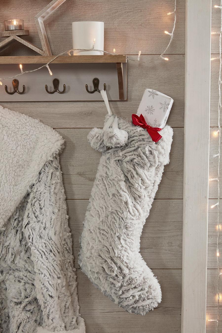 Grey Textured Fauxfur Christmas Stocking image number 1