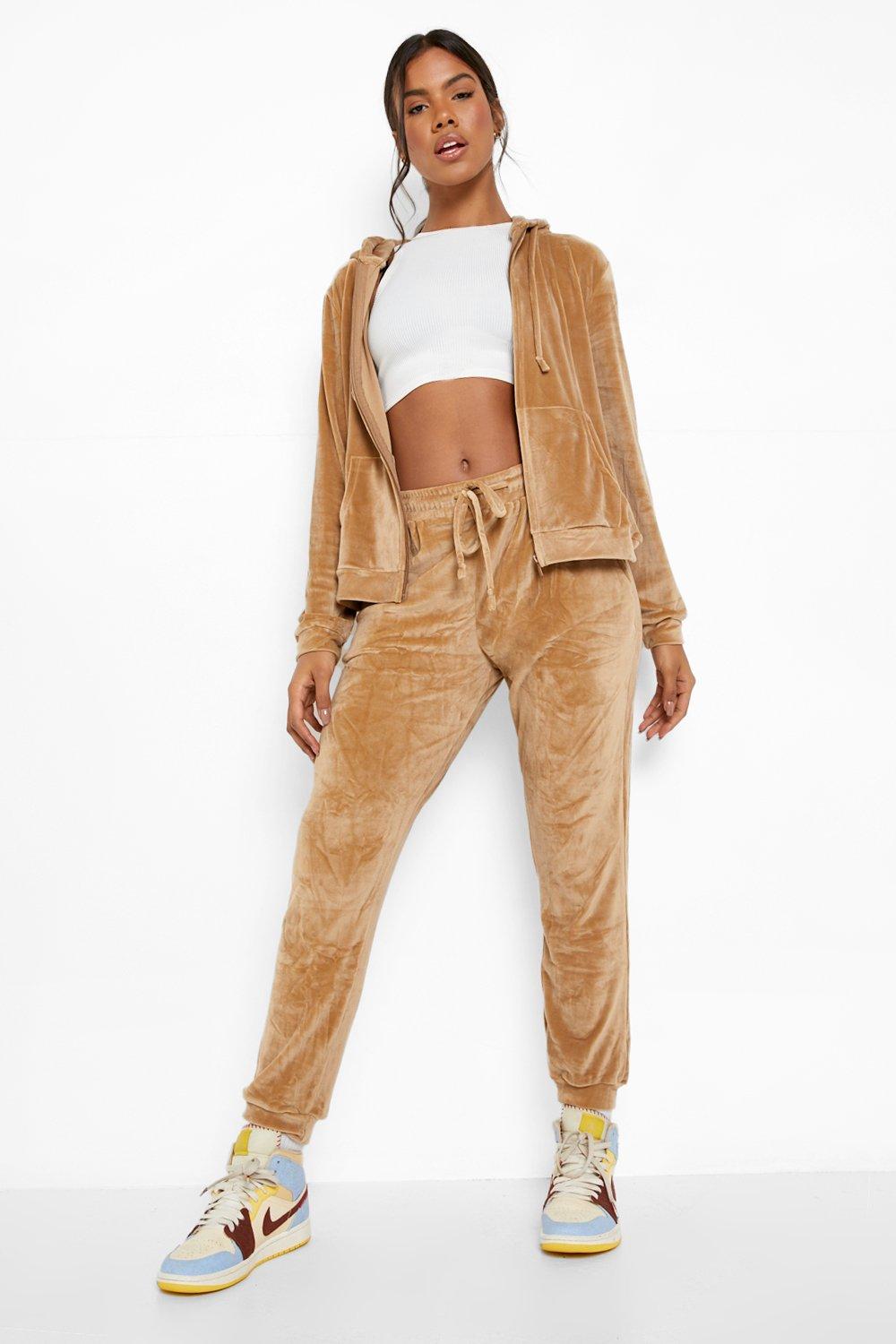 Tan velour hot sale tracksuit