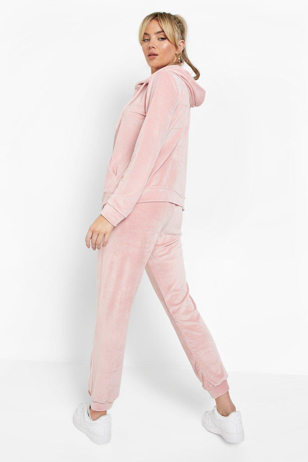  Womens Jogging Suits Sets Pink Velvet Velour Tracksuit