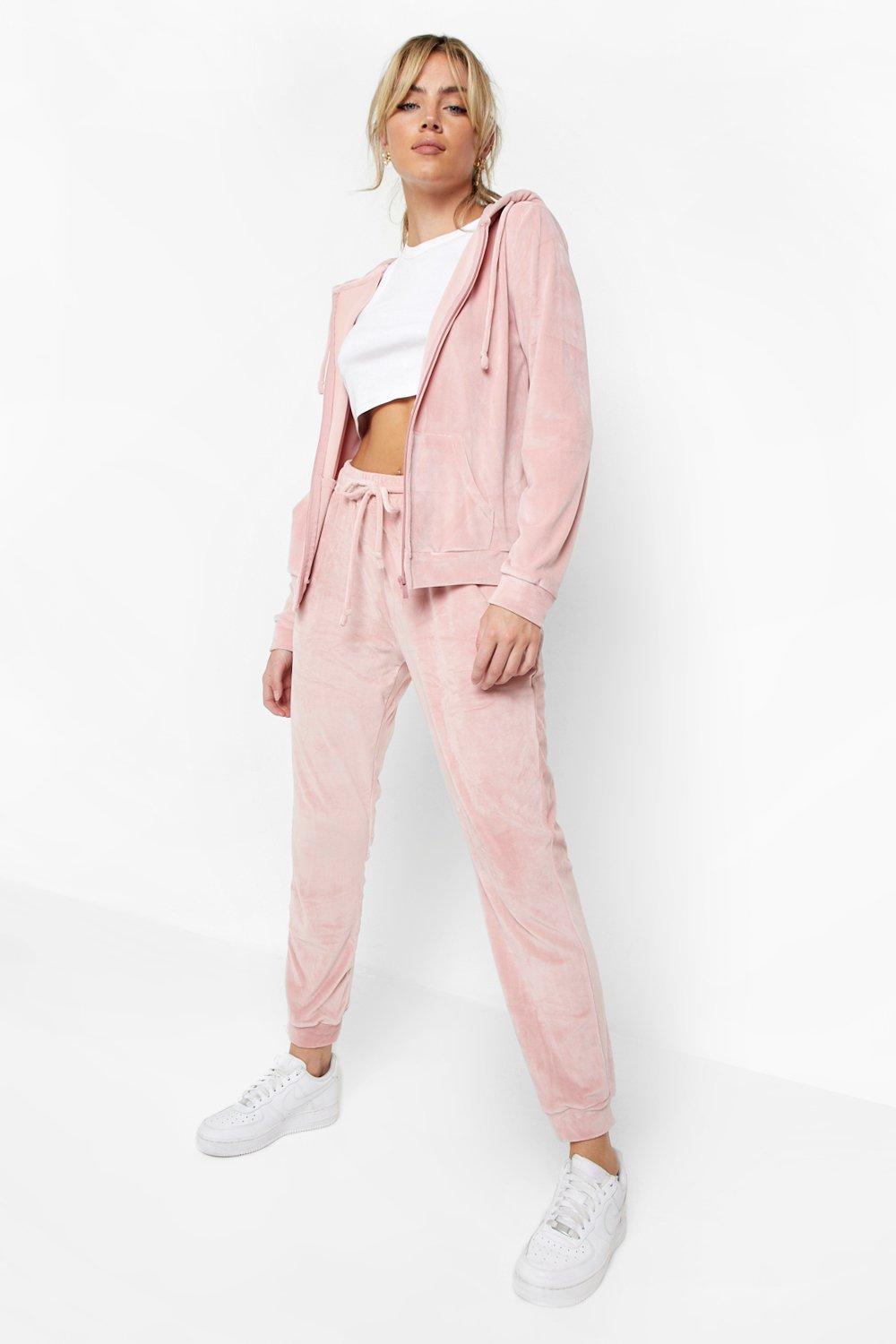 Hot pink velvet tracksuit online