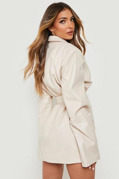boohoo stone Belted Faux Leather Blazer Dress
