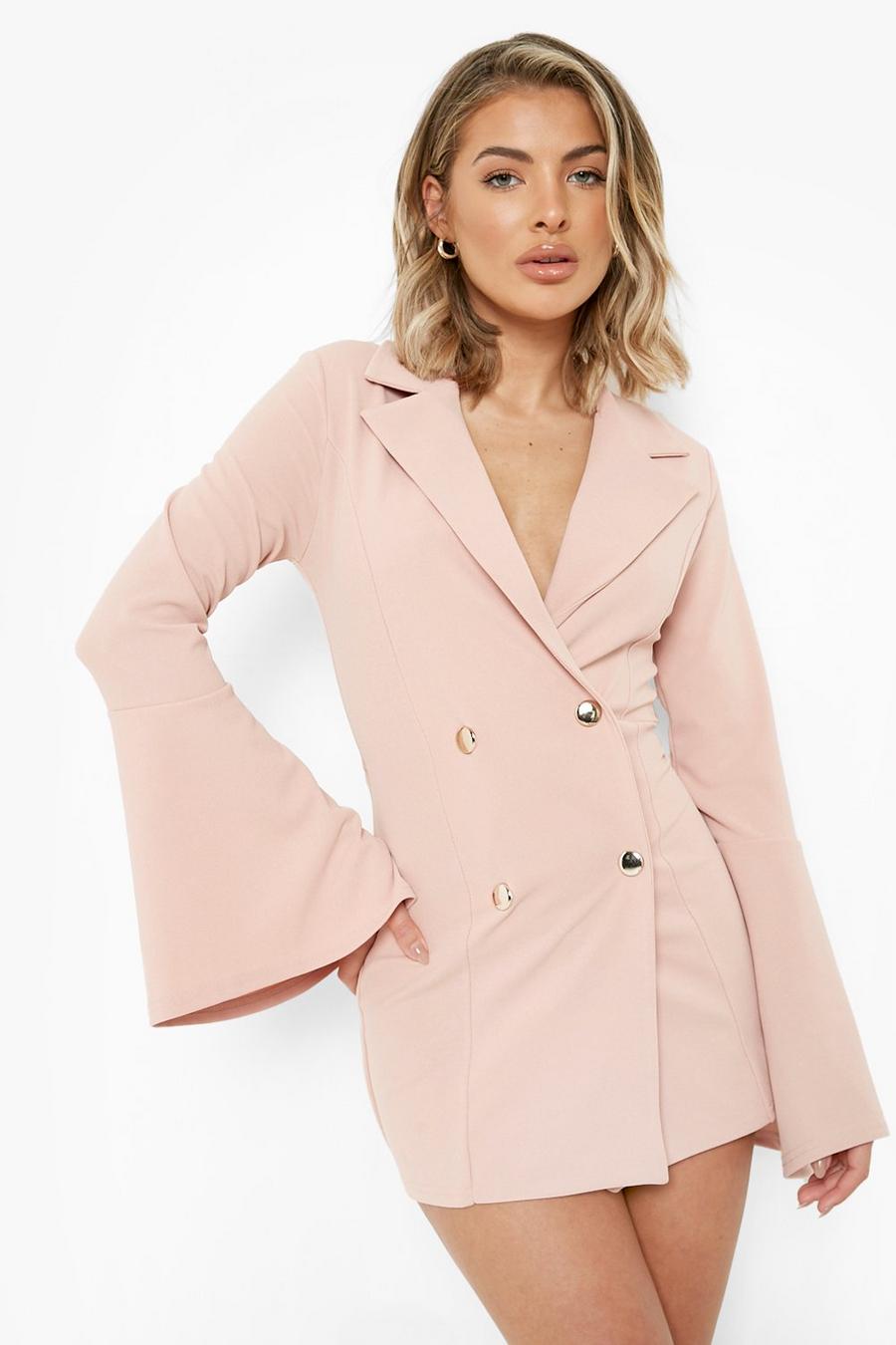 Soft pink Flare Sleeve Blazer Playsuit