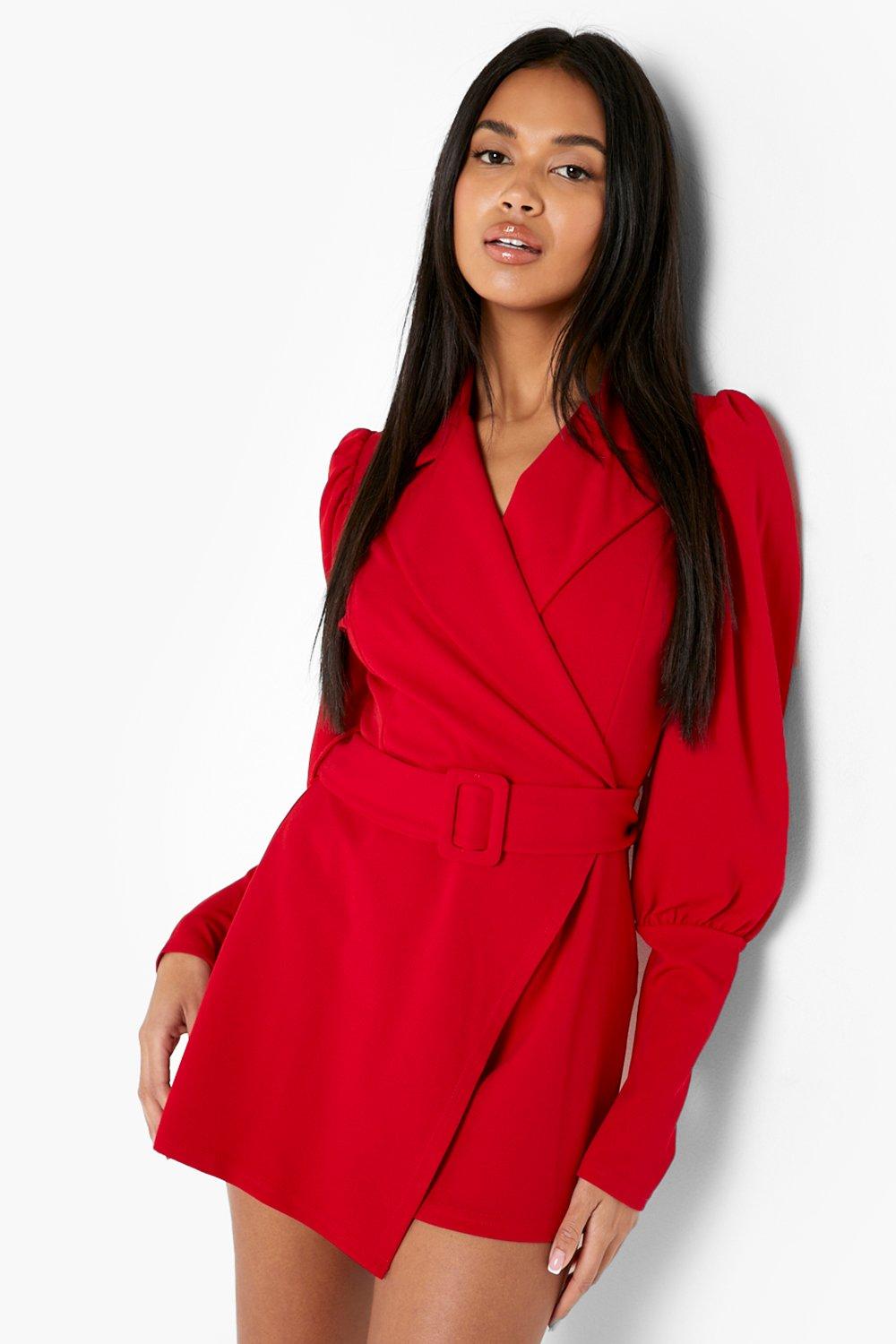 Puff Sleeve Belted Blazer Romper