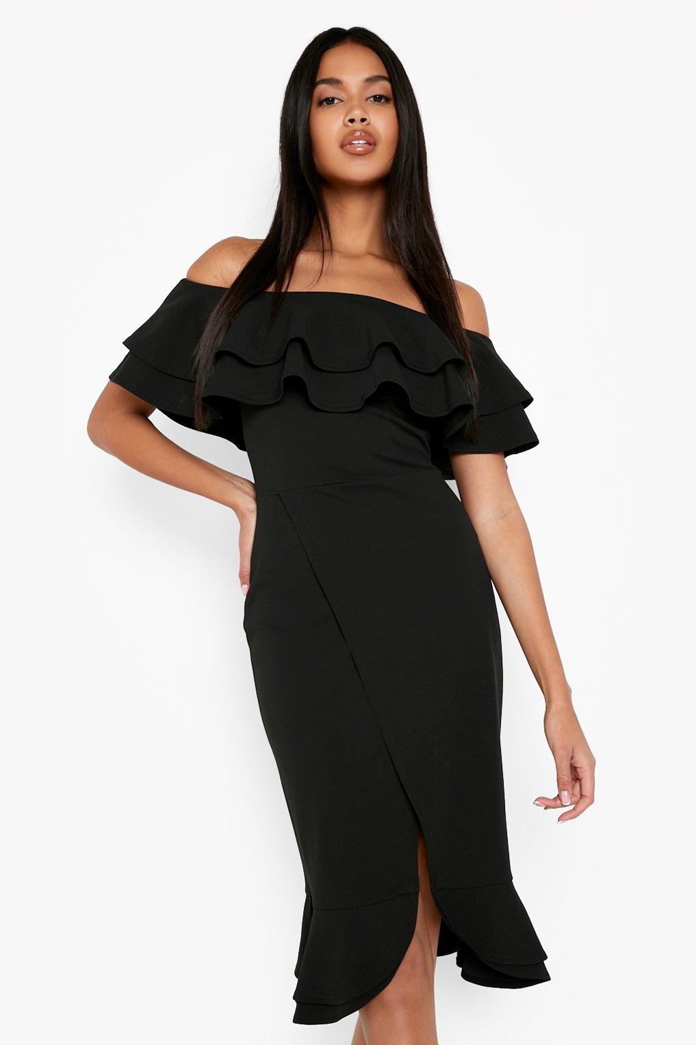 bardot wrap midi dress